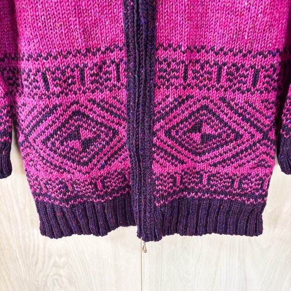 Aran crafts Ireland 100% Wool Vibrant Purple Zip Up Sweater - Picture 3 of 5